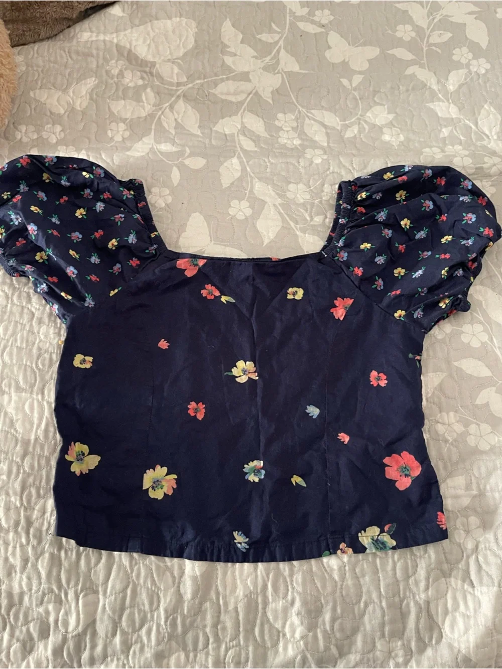 GAP Navy Floral Smocked Waist Top